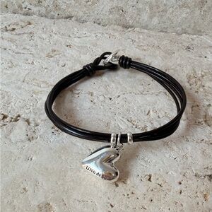 Uno de 50 Dark Brown Leather Bracelet | Heart Accent |Silver Closure
